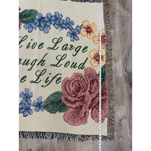 Vintage Live Laugh Love Colorful Floral Tapestry Throw Blanket 50 X 52 - Picture 11 of 12